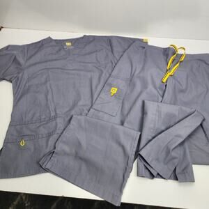 Wonder Wink Brand Dark Gray & Yellow Short Sleeve Scrubs Set Women's Size S